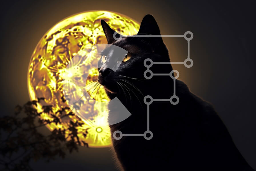 Intra Συλλεκτικό Ξύλινο Παζλ Plywood  4mm - Μυστηριώδης μαύρη γάτα μπροστά από μια πανσέληνο Σε Ξύλινο Κουτί - Διαστάσεις: 10x10 cm – 25 κομμάτια