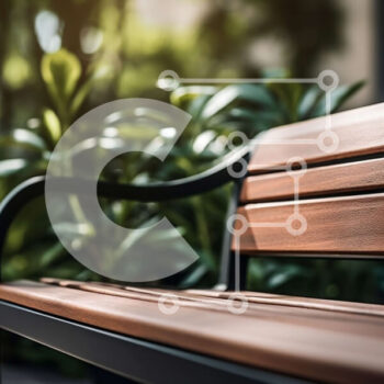 Intra Συλλεκτικό Ξύλινο Παζλ Plywood  4mm - Ξύλινος πάγκος στο πεζοδρόμιο με πράσινα φυτά και τσιμεντένιο φόντο Σε Ξύλινο Κουτί - Διαστάσεις Puzzle: 10x10 cm – 25 κομμάτια - Image 1