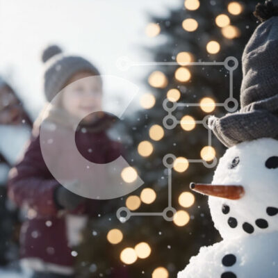 Intra Συλλεκτικό Ξύλινο Παζλ Plywood 4mm - Χιονάνθρωπος και χριστουγεννιάτικο δέντρο στο χιόνι Σε Ξύλινο Κουτί - Διαστάσεις: 10x10 cm – 25 κομμάτια - Image 1