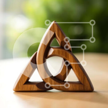 Intra Συλλεκτικό Ξύλινο Παζλ Plywood  4mm - Ξύλινο σύμβολο τριάδας σε ημιτελές τραπέζι με πράσινα φυτά και δέντρα Σε Ξύλινο Κουτί - Διαστάσεις Puzzle: 10x10 cm – 25 κομμάτια - Image 1