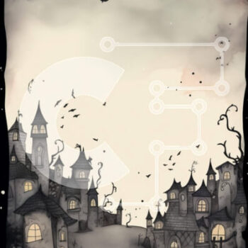 Intra Συλλεκτικό Ξύλινο Παζλ Plywood  4mm - Τρομακτικό σχέδιο παλιάς πόλης με νυχτερίδες και σύννεφα Σε Ξύλινο Κουτί - Διαστάσεις Puzzle: 10x10 cm – 25 κομμάτια - Image 1