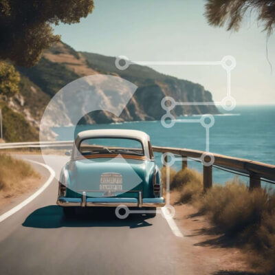 Intra Συλλεκτικό Ξύλινο Παζλ Plywood  4mm - Παλιό αυτοκίνητο που οδηγεί σε στροφές ωκεάνιο δρόμο Σε Ξύλινο Κουτί - Διαστάσεις Puzzle: 10x10 cm – 25 κομμάτια - Image 1