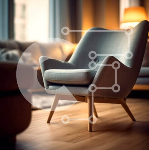 Intra Συλλεκτικό Ξύλινο Παζλ Plywood  4mm - Κομψό μινιμαλιστικό σαλόνι με γκρι καρέκλα και ξύλινο πάτωμα Σε Ξύλινο Κουτί - Διαστάσεις Puzzle: 10x10 cm – 25 κομμάτια - Image 1