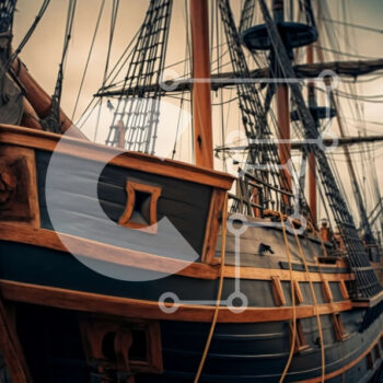 Intra Συλλεκτικό Ξύλινο Παζλ Plywood  4mm - Νοσταλγική εικόνα ενός παλαιού ιστιοφόρου στο λιμάνι Σε Ξύλινο Κουτί - Διαστάσεις Puzzle: 10x10 cm – 25 κομμάτια - Image 1