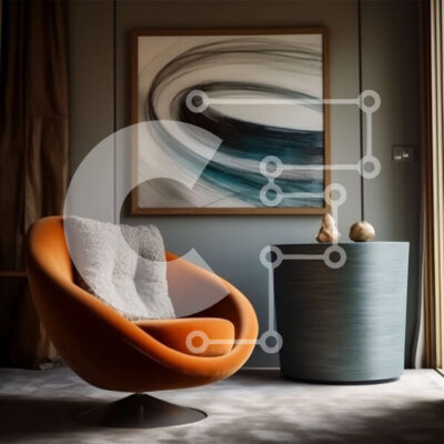 Intra Συλλεκτικό Ξύλινο Παζλ Plywood  4mm - Κομψό και μοντέρνο σαλόνι με ζωντανή πορτοκαλί καρέκλα Σε Ξύλινο Κουτί - Διαστάσεις Puzzle: 10x10 cm – 25 κομμάτια - Image 1