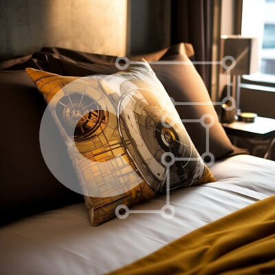 Intra Συλλεκτικό Ξύλινο Παζλ Plywood  4mm - Μαξιλάρι διαστημόπλοιου στο κρεβάτι ξενοδοχείου με θέα στην πόλη Σε Ξύλινο Κουτί - Διαστάσεις Puzzle: 10x10 cm – 25 κομμάτια - Image 1