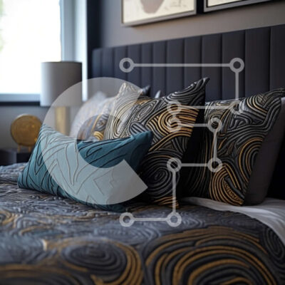 Intra Συλλεκτικό Ξύλινο Παζλ Plywood  4mm - Κομψό μαύρο και χρυσό υπνοδωμάτιο με ριγέ τοίχο και κλινοσκεπάσματα Σε Ξύλινο Κουτί - Διαστάσεις Puzzle: 10x10 cm – 25 κομμάτια - Image 1