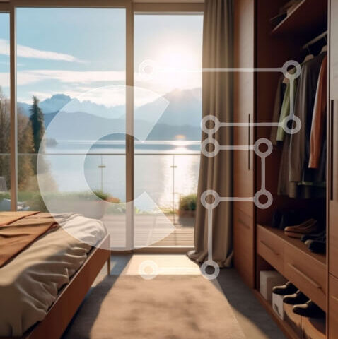 Intra Συλλεκτικό Ξύλινο Παζλ Plywood 4mm - Όμορφο ουδέτερο υπνοδωμάτιο με θέα στη λίμνη ή στον ωκεανό Σε Ξύλινο Κουτί - Διαστάσεις Puzzle: 10x10 cm – 25 κομμάτια - Image 1