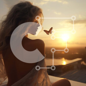 Intra Συλλεκτικό Ξύλινο Παζλ Plywood  4mm - Γυναίκα σε μπαλκόνι στο ηλιοβασίλεμα με θέα στην πόλη Σε Ξύλινο Κουτί - Διαστάσεις Puzzle: 10x10 cm – 25 κομμάτια - Image 1