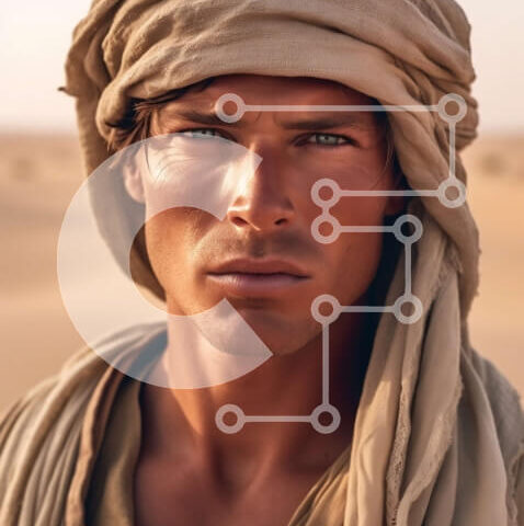 Intra Συλλεκτικό Ξύλινο Παζλ Plywood 4mm - Πορτρέτο της ερήμου ενός άνδρα με τουρμπάνι και ρόμπες με σοβαρή έκφραση Σε Ξύλινο Κουτί - Διαστάσεις Puzzle: 10x10 cm – 25 κομμάτια - Image 1