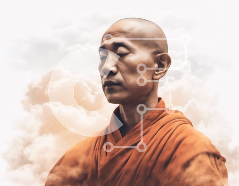 Intra Συλλεκτικό Ξύλινο Παζλ Plywood  4mm - Πορτρέτο ενός διαλογιζόμενου μοναχού στα σύννεφα Σε Ξύλινο Κουτί - Διαστάσεις Puzzle: 10x10 cm – 25 κομμάτια