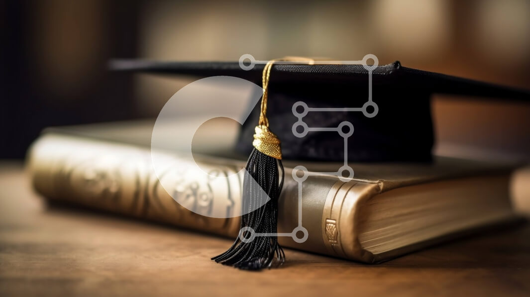 Intra Συλλεκτικό Ξύλινο Παζλ Plywood  4mm - Καπέλο και φούντα αποφοίτησης σε μια στοίβα βιβλίων - Φωτογραφία Αρχείου Εκπαίδευσης Σε Ξύλινο Κουτί - Διαστάσεις Puzzle: 10x10 cm – 25 κομμάτια