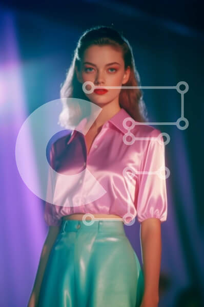 Intra Συλλεκτικό Ξύλινο Παζλ Plywood  4mm - Η πανέμορφη ξανθιά γυναίκα ποζάρει στη σκηνή με ροζ μπλούζα και τιρκουάζ φούστα Σε Ξύλινο Κουτί - Διαστάσεις Puzzle: 10x10 cm – 25 κομμάτια