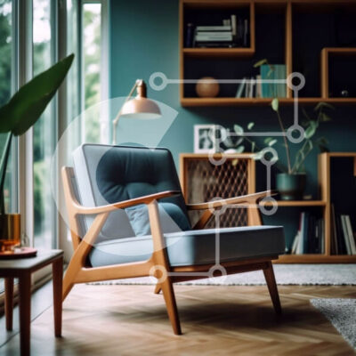 Intra Συλλεκτικό Ξύλινο Παζλ Plywood 4mm - Κομψό σαλόνι με μπλε τοίχο, δάπεδα από μασίφ ξύλο και μεγάλο παράθυρο Σε Ξύλινο Κουτί - Διαστάσεις Puzzle: 10x10 cm – 25 κομμάτια - Image 1