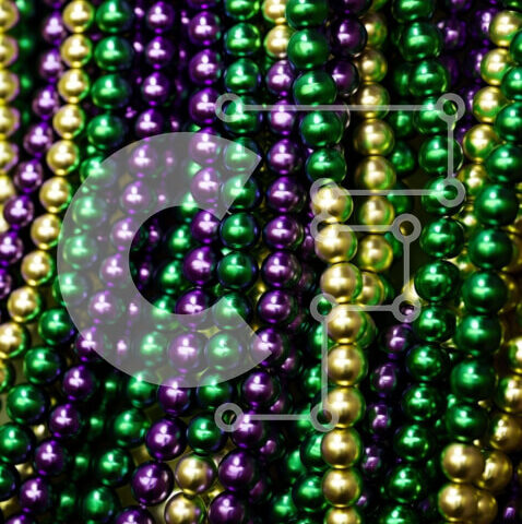 Intra Συλλεκτικό Ξύλινο Παζλ Plywood  4mm - Χάντρες Mardi Gras από κοντά - Μωβ, Πράσινο και Χρυσό Σε Ξύλινο Κουτί - Διαστάσεις Puzzle: 10x10 cm – 25 κομμάτια - Image 1