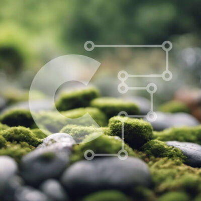 Intra Συλλεκτικό Ξύλινο Παζλ Plywood  4mm - Άποψη από κοντά των βράχων που καλύπτονται από πράσινο βρύο Σε Ξύλινο Κουτί - Διαστάσεις: 10x10 cm – 25 κομμάτια - Image 1