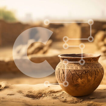 Intra Συλλεκτικό Ξύλινο Παζλ Plywood  4mm - Κεραμική του αρχαίου πολιτισμού μπροστά από ερείπια Σε Ξύλινο Κουτί - Διαστάσεις Puzzle: 10x10 cm – 25 κομμάτια - Image 1