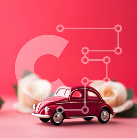 Intra Συλλεκτικό Ξύλινο Παζλ Plywood  4mm - Κόκκινο αυτοκίνητο Volkswagen Beetle με λευκά τριαντάφυλλα Σε Ξύλινο Κουτί - Διαστάσεις: 10x10 cm – 25 κομμάτια - Image 1