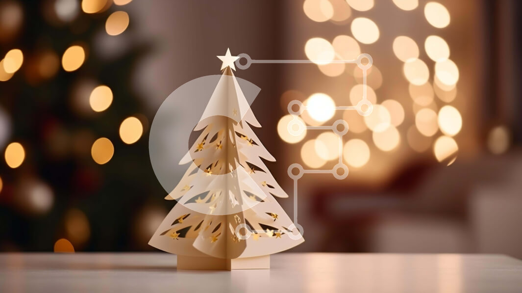 Intra Συλλεκτικό Ξύλινο Παζλ Plywood  4mm - Χριστουγεννιάτικο δέντρο από χαρτί με λευκά φώτα Σε Ξύλινο Κουτί - Διαστάσεις: 10x10 cm – 25 κομμάτια