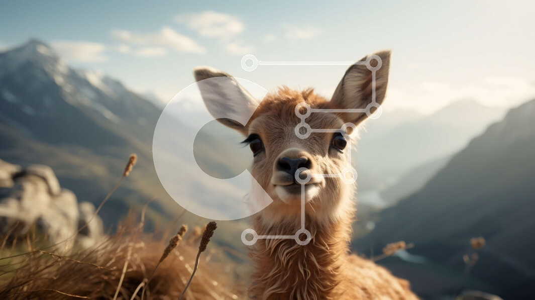 Intra Συλλεκτικό Ξύλινο Παζλ Plywood  4mm - Καφέ ζώο σε ένα χωράφι με ψηλό γρασίδι με βουνά Σε Ξύλινο Κουτί - Διαστάσεις: 10x10 cm – 25 κομμάτια