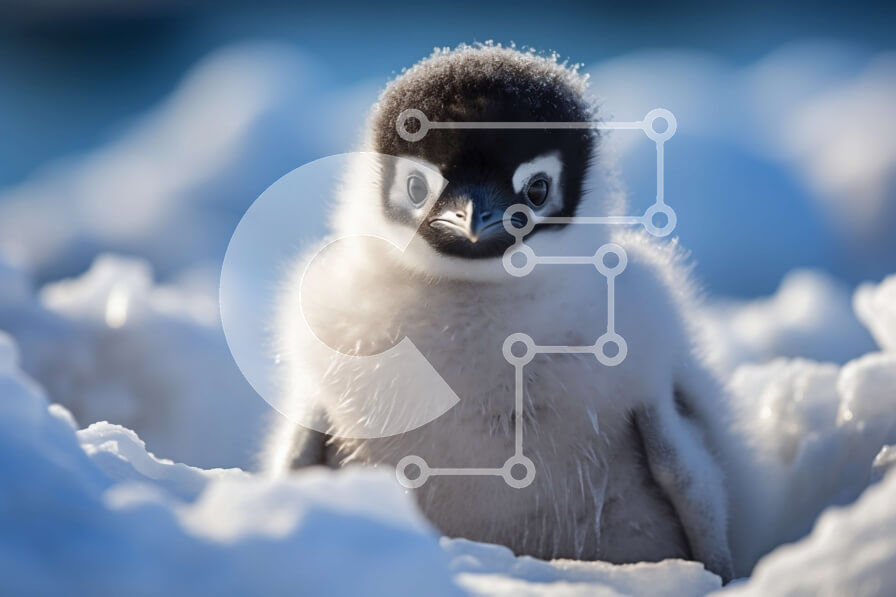 Intra Συλλεκτικό Ξύλινο Παζλ Plywood  4mm - Χαριτωμένο μωρό πιγκουίνος που κάθεται στο χιόνι Σε Ξύλινο Κουτί - Διαστάσεις: 10x10 cm – 25 κομμάτια