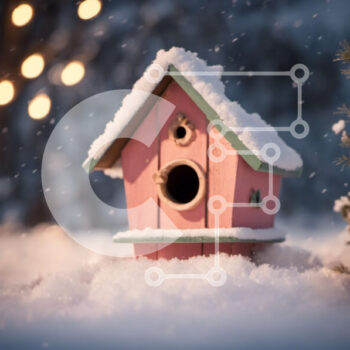 Intra Συλλεκτικό Ξύλινο Παζλ Plywood  4mm - Ροζ Birdhouse με χριστουγεννιάτικα φώτα στο χιόνι Σε Ξύλινο Κουτί - Διαστάσεις Puzzle: 10x10 cm – 25 κομμάτια - Image 1