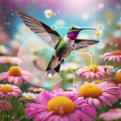 Intra Συλλεκτικό Ξύλινο Παζλ Plywood  4mm - Πολύχρωμο κολίβριο που πετά πάνω από ροζ λουλούδια και μαργαρίτες Σε Ξύλινο Κουτί - Διαστάσεις: 10x10 cm – 25 κομμάτια - Image 1