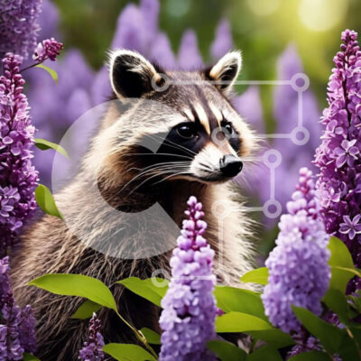 Intra Συλλεκτικό Ξύλινο Παζλ Plywood 4mm - Περίεργο ρακούν ανάμεσα σε μωβ άνθη Σε Ξύλινο Κουτί - Διαστάσεις: 10x10 cm – 25 κομμάτια - Image 1