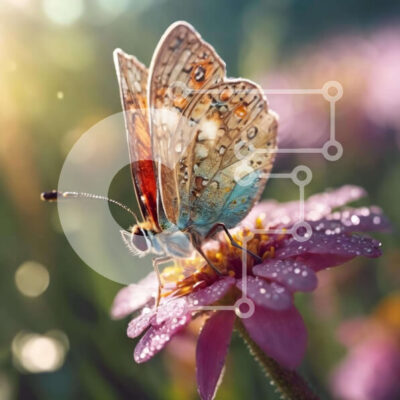 Intra Συλλεκτικό Ξύλινο Παζλ Plywood  4mm - Πεταλούδα σε πορτοκαλί λουλούδι με σταγόνες δροσιάς Σε Ξύλινο Κουτί - Διαστάσεις: 10x10 cm – 25 κομμάτια - Image 1