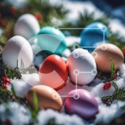 Intra Συλλεκτικό Ξύλινο Παζλ Plywood  4mm - Πολύχρωμα Πασχαλινά αυγά στο χιόνι Σε Ξύλινο Κουτί - Διαστάσεις: 10x10 cm – 25 κομμάτια - Image 1