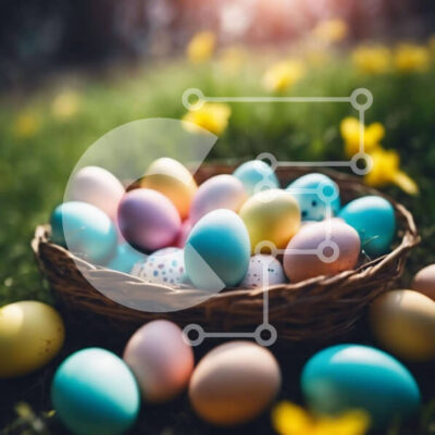 Intra Συλλεκτικό Ξύλινο Παζλ Plywood  4mm - Πολύχρωμο καλάθι με αυγά Πάσχας στη χλόη Σε Ξύλινο Κουτί - Διαστάσεις: 10x10 cm – 25 κομμάτια - Image 1