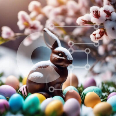 Intra Συλλεκτικό Ξύλινο Παζλ Plywood  4mm - Σοκολατένιο λαγουδάκι και πασχαλινά αυγά σε χιονισμένο γρασίδι Σε Ξύλινο Κουτί - Διαστάσεις: 10x10 cm – 25 κομμάτια - Image 1