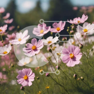 Intra Συλλεκτικό Ξύλινο Παζλ Plywood  4mm - Πεδίο με ροζ και λευκά λουλούδια του κόσμου σε άνθιση Σε Ξύλινο Κουτί - Διαστάσεις: 10x10 cm – 25 κομμάτια - Image 1