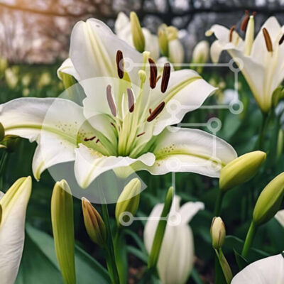 Intra Συλλεκτικό Ξύλινο Παζλ Plywood  4mm - Ανθισμένα λευκά κρίνα σε ένα χωράφι Σε Ξύλινο Κουτί - Διαστάσεις: 10x10 cm – 25 κομμάτια - Image 1