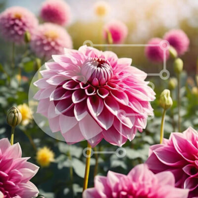 Intra Συλλεκτικό Ξύλινο Παζλ Plywood  4mm - Ροζ λουλούδια Ντάλια σε ένα χωράφι Σε Ξύλινο Κουτί - Διαστάσεις: 10x10 cm – 25 κομμάτια - Image 1