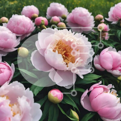 Intra Συλλεκτικό Ξύλινο Παζλ Plywood 4mm - Ομάδα από ροζ παιώνιες και άλλα λουλούδια στο γρασίδι Σε Ξύλινο Κουτί - Διαστάσεις: 10x10 cm – 25 κομμάτια - Image 1