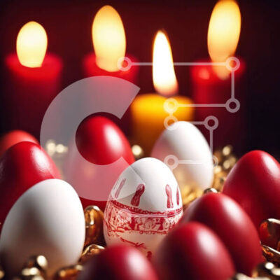 Intra Συλλεκτικό Ξύλινο Παζλ Plywood  4mm - Πολύχρωμα Πασχαλινά αυγά με αναμμένα κεριά Σε Ξύλινο Κουτί - Διαστάσεις: 10x10 cm – 25 κομμάτια - Image 1