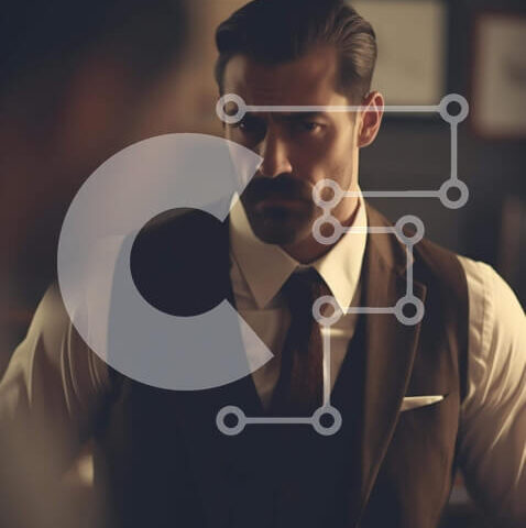 Intra Συλλεκτικό Ξύλινο Παζλ Plywood  4mm - Άνδρας με καφέ κοστούμι που στέκεται σε άδειο δωμάτιο με ορατό μουστάκι Σε Ξύλινο Κουτί - Διαστάσεις Puzzle: 10x10 cm – 25 κομμάτια - Image 1