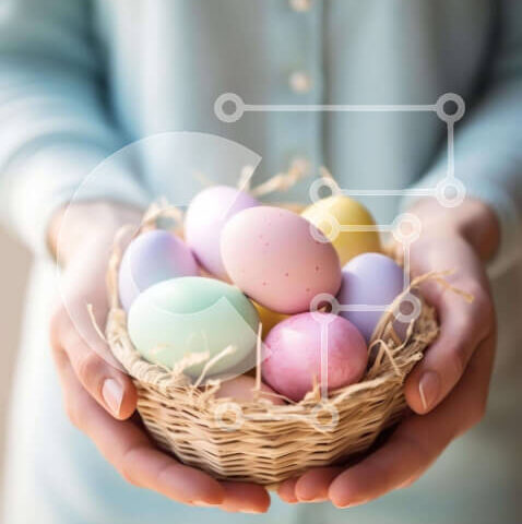 Intra Συλλεκτικό Ξύλινο Παζλ Plywood  4mm - Γυναίκα με το καλάθι αυγών του Πάσχα Σε Ξύλινο Κουτί - Διαστάσεις: 10x10 cm – 25 κομμάτια - Image 1