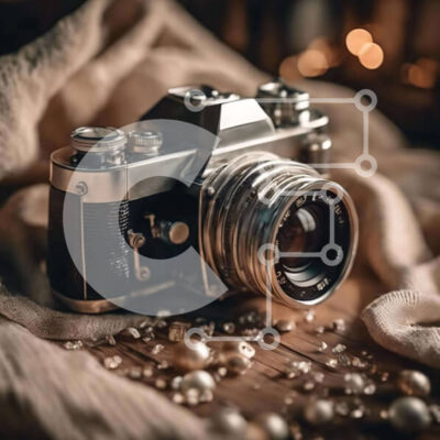 Intra Συλλεκτικό Ξύλινο Παζλ Plywood  4mm - Vintage κάμερα σε κουβέρτα με μαργαριτάρια Σε Ξύλινο Κουτί - Διαστάσεις: 10x10 cm – 25 κομμάτια - Image 1