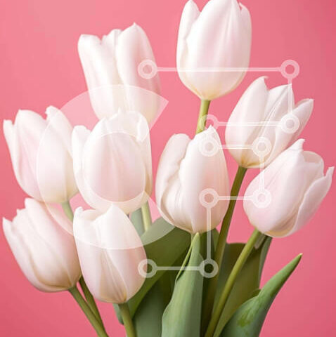 Intra Συλλεκτικό Ξύλινο Παζλ Plywood 4mm - Λευκές τουλίπες σε βάζο σε ροζ φόντο Σε Ξύλινο Κουτί - Διαστάσεις: 10x10 cm – 25 κομμάτια - Image 1