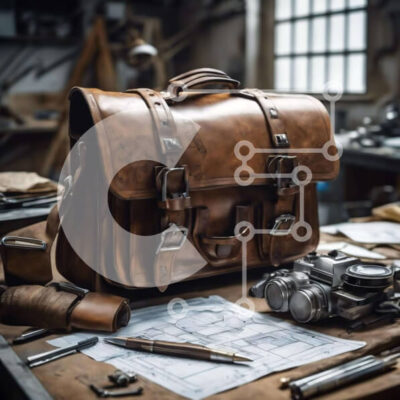 Intra Συλλεκτικό Ξύλινο Παζλ Plywood  4mm - Τραπέζι εργαστηρίου με καφέ δερμάτινο χαρτοφύλακα και παλιά κάμερα Σε Ξύλινο Κουτί - Διαστάσεις: 10x10 cm – 25 κομμάτια - Image 1