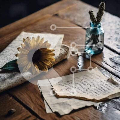 Intra Συλλεκτικό Ξύλινο Παζλ Plywood  4mm - Ρουστίκ ξύλινο τραπέζι με ηλίανθο και χαρτιά Σε Ξύλινο Κουτί - Διαστάσεις: 10x10 cm – 25 κομμάτια - Image 1