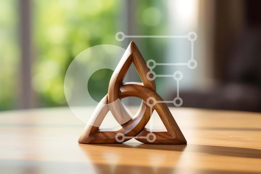 Intra Συλλεκτικό Ξύλινο Παζλ Plywood  4mm - Ξύλινο σύμβολο τριάδας σε ανοιχτό ξύλινο τραπέζι Σε Ξύλινο Κουτί - Διαστάσεις Puzzle: 10x10 cm – 25 κομμάτια