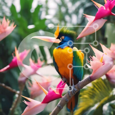 Intra Συλλεκτικό Ξύλινο Παζλ Plywood 4mm - Πολύχρωμο πουλί σκαρφαλωμένο σε εξωτικό ανθοφόρο φυτό Σε Ξύλινο Κουτί - Διαστάσεις: 10x10 cm – 25 κομμάτια - Image 1