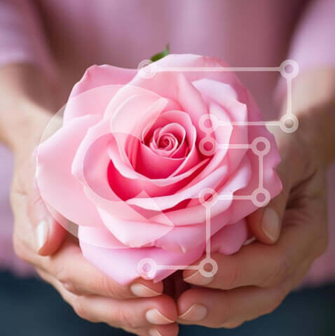 Intra Συλλεκτικό Ξύλινο Παζλ Plywood  4mm - Άτομο που κρατά ένα ροζ τριαντάφυλλο με μικρά αντικείμενα Σε Ξύλινο Κουτί - Διαστάσεις: 10x10 cm – 25 κομμάτια - Image 1