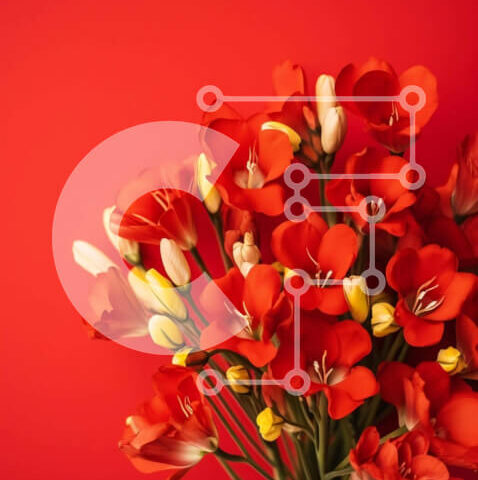 Intra Συλλεκτικό Ξύλινο Παζλ Plywood  4mm - Μπουκέτο με κόκκινα, κίτρινα και λευκά λουλούδια σε ανοιχτό βάζο με κόκκινο φόντο Σε Ξύλινο Κουτί - Διαστάσεις: 10x10 cm – 25 κομμάτια - Image 1