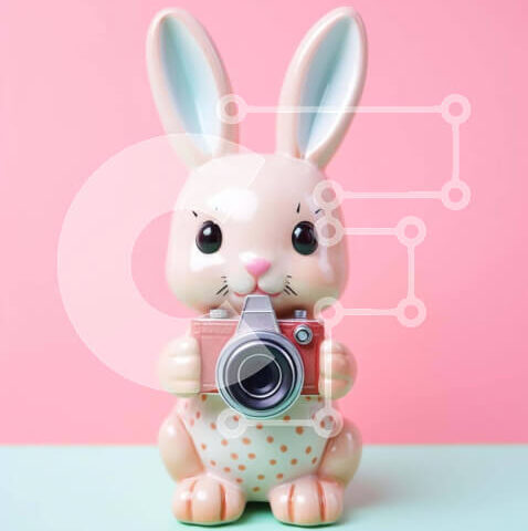 Intra Συλλεκτικό Ξύλινο Παζλ Plywood  4mm - Κεραμικό λαγουδάκι με αυτιά με πουά και ντεμοντέ κάμερα Σε Ξύλινο Κουτί - Διαστάσεις: 10x10 cm – 25 κομμάτια - Image 1