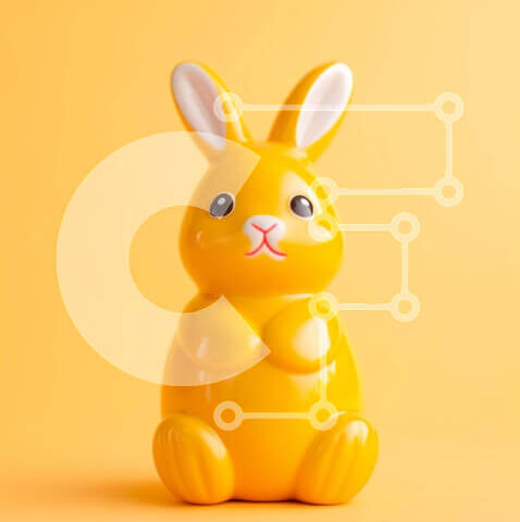 Intra Συλλεκτικό Ξύλινο Παζλ Plywood 4mm - Μικρό κίτρινο ειδώλιο λαγουδάκι σε πορτοκαλί φόντο Σε Ξύλινο Κουτί - Διαστάσεις: 10x10 cm – 25 κομμάτια - Image 1