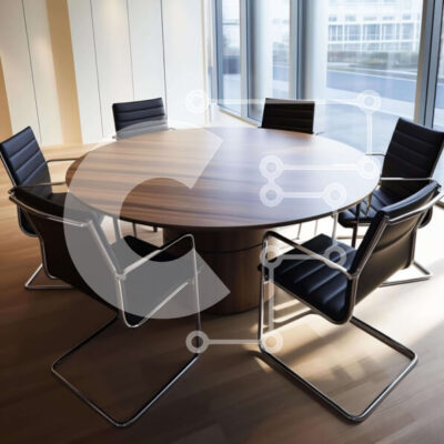 Intra Συλλεκτικό Ξύλινο Παζλ Plywood  4mm - Αίθουσα συνεδριάσεων με στρογγυλό ξύλινο τραπέζι και μαύρες δερμάτινες καρέκλες Σε Ξύλινο Κουτί - Διαστάσεις Puzzle: 10x10 cm – 25 κομμάτια - Image 1